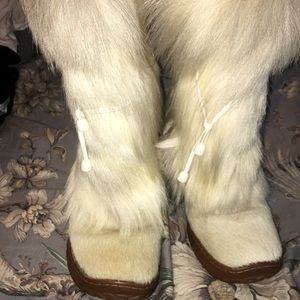 White fur boots